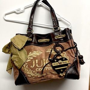 Juicy Couture Brown Velour Bag with LeatherAccents